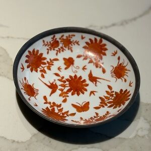 Vintage Pewter Encased Japanese Porcelain Ware Bowl